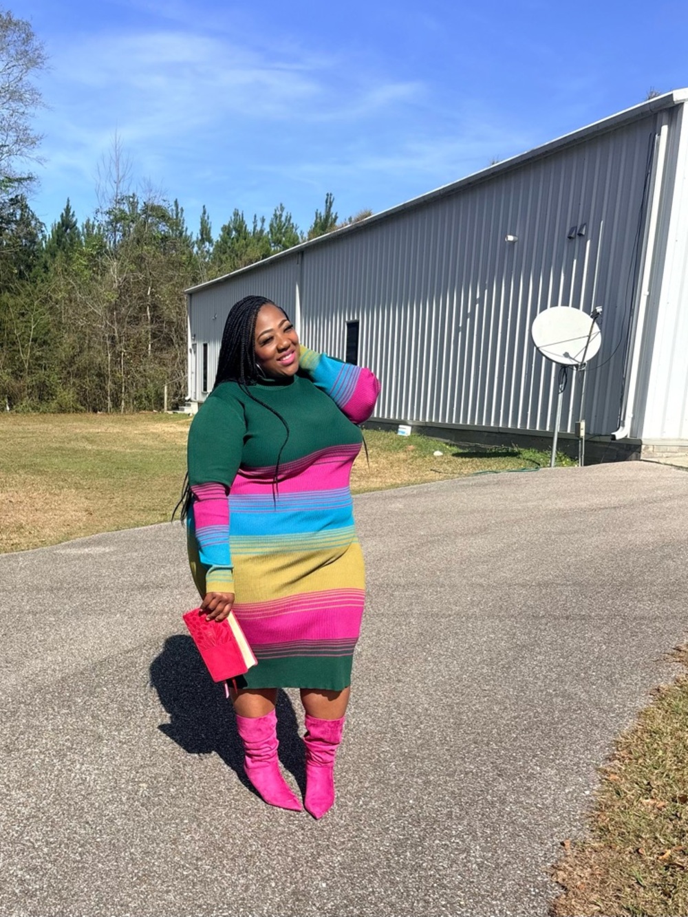 Plus Size Multicolor Striped Knit Dress - Bright Rainbow Hues - Picture 2 of 3